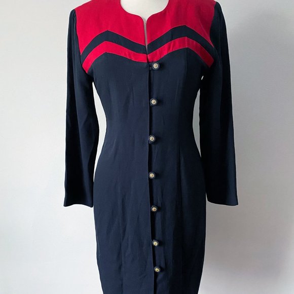 Vintage 80s Black and Red Pencil Dress • Size S - Picture 2 of 7